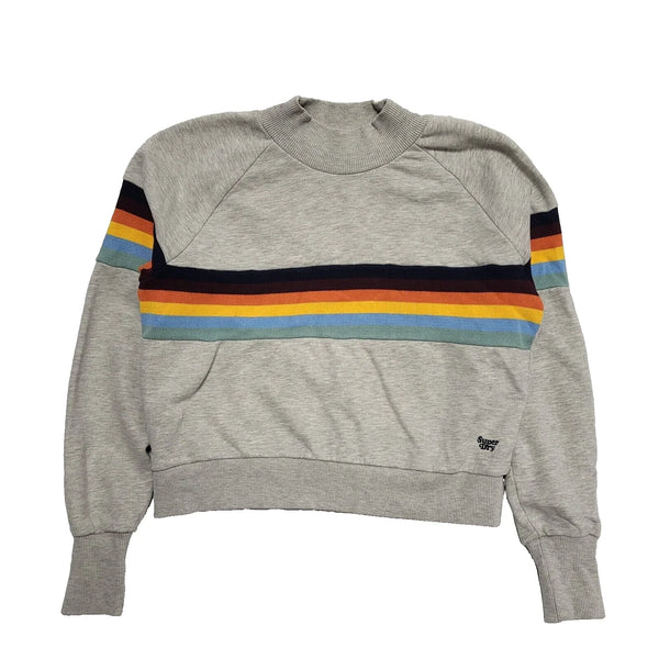 Superdry Grey Striped Cropped Sports Sweatshirt Uk Women's 16 K708