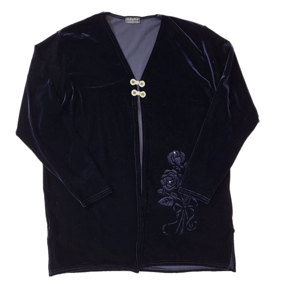 Zapp 90s Vintage Navy Blue Velvet Long Sleeve Top Women's Size L/XL Eu 40-42