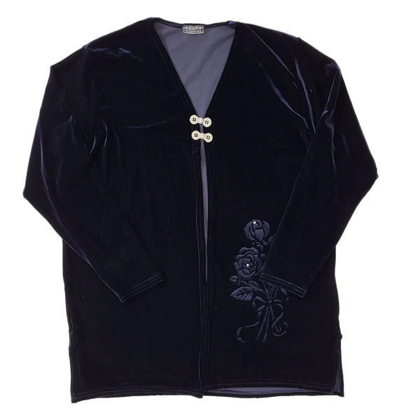 Zapp 90s Vintage Navy Blue Velvet Long Sleeve Top Women's Size L/XL Eu 40-42