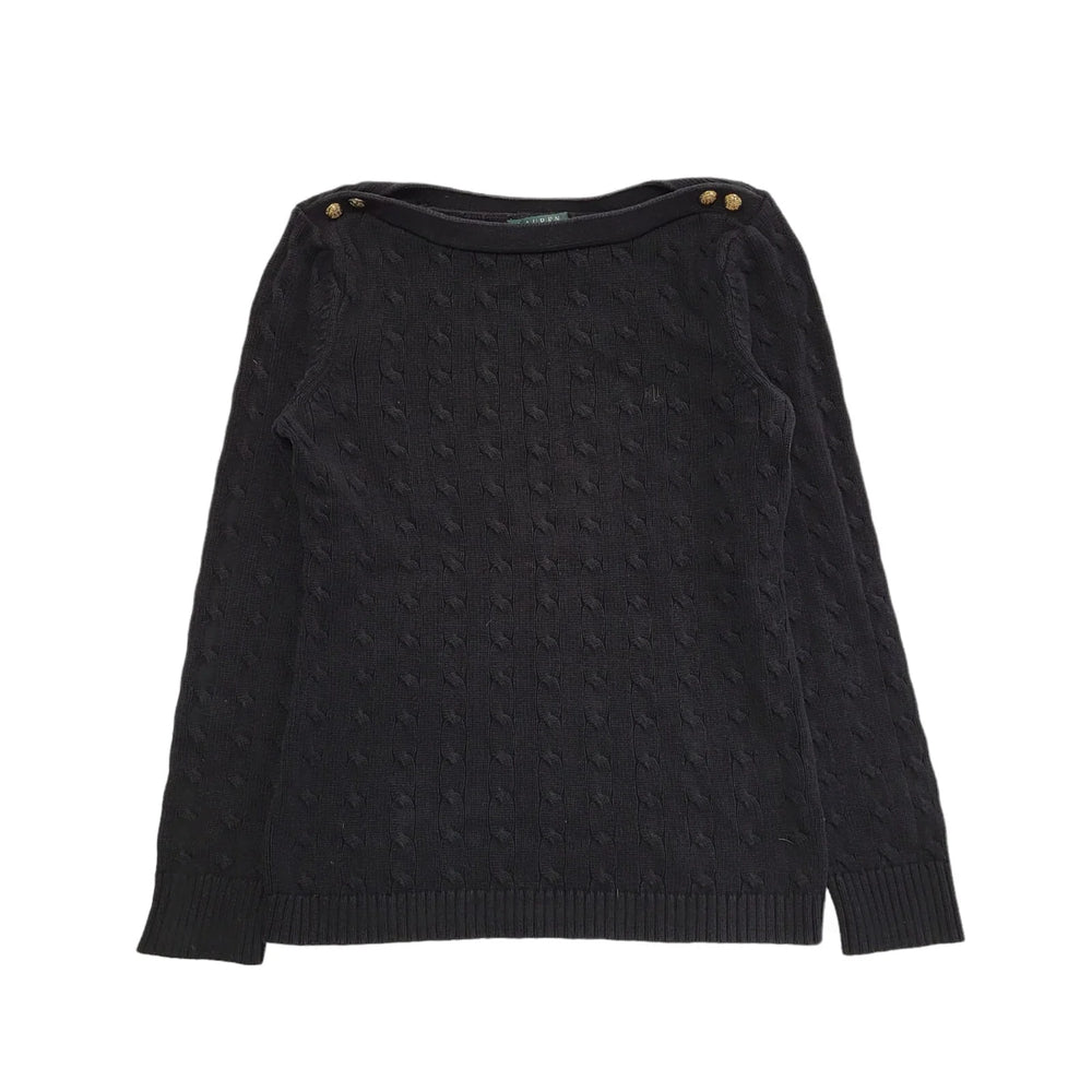 Ralph Lauren Black Cable Knit Button Jumper Womens UK Large CC26