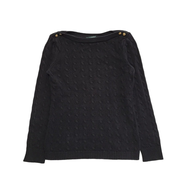 Ralph Lauren Black Cable Knit Button Jumper Womens UK Large CC26