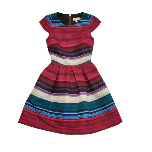 Ted Baker Pink Striped Short Sleeve Round Neck Dress Uk Women's Size 6 DD520