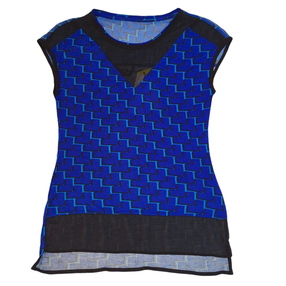 Karen Millen Blue & Black Sleeveless Dress Top Women's UK Size 12 Bnwt EE204