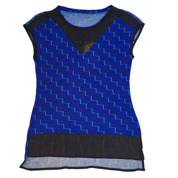Karen Millen Blue & Black Sleeveless Dress Top Women's UK Size 12 Bnwt EE204