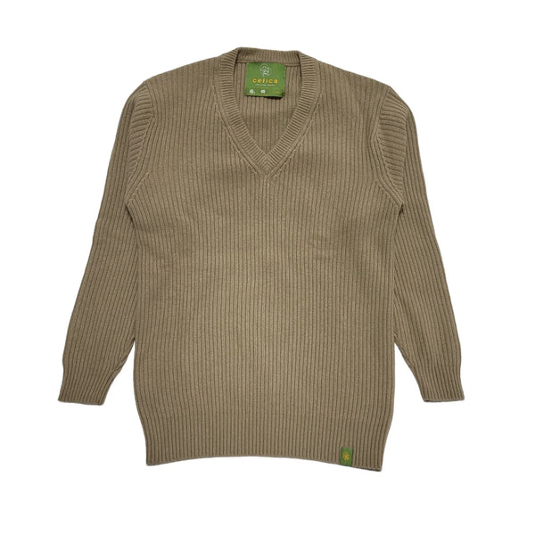 Celica Brown V-Neck Tight-Knit Wool Jumper Uk Men's Size XL CC215