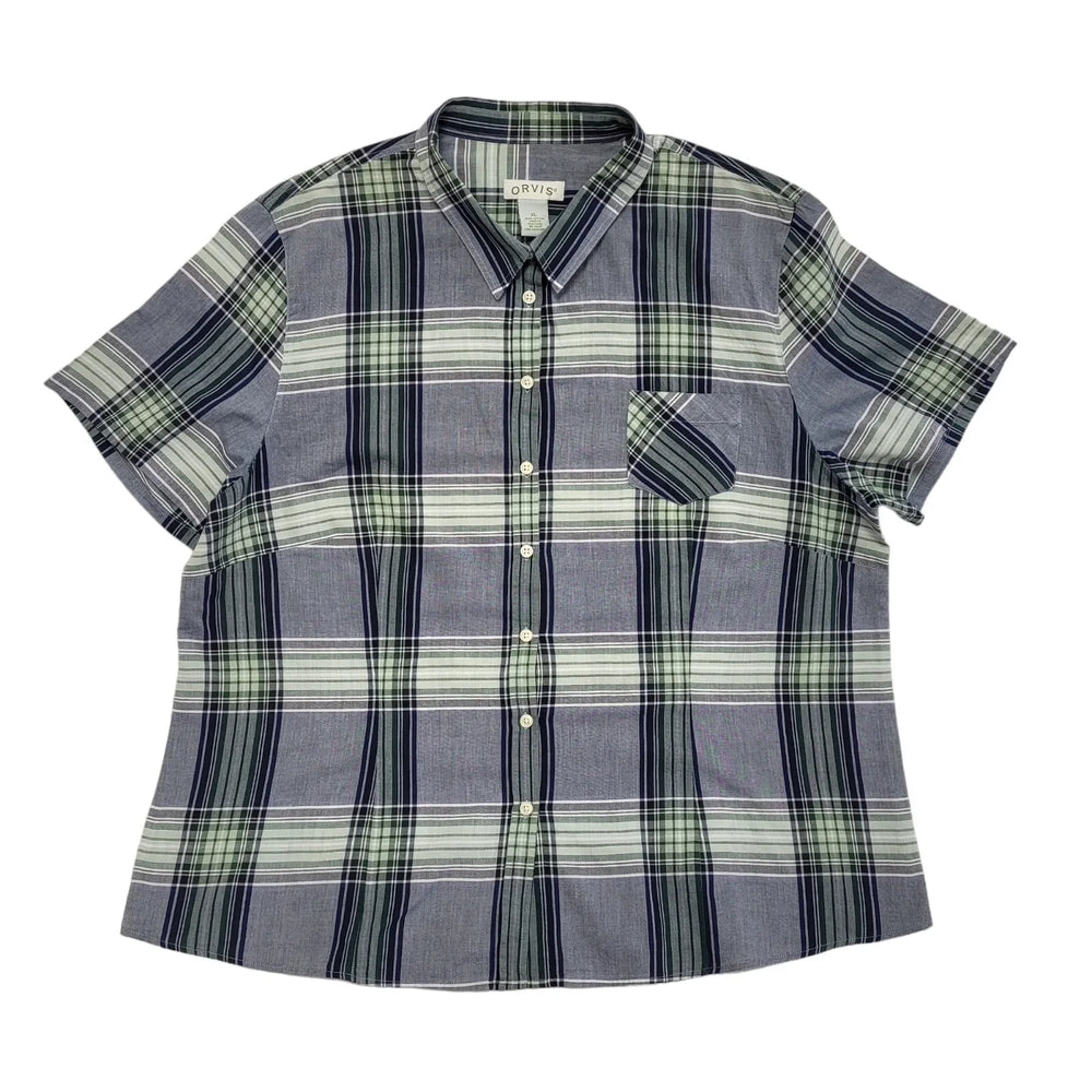 Orvis Blue Green Check Short Sleeve Shirt Uk Women's Size XL DD54