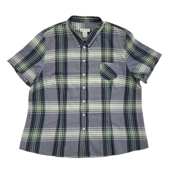 Orvis Blue Green Check Short Sleeve Shirt Uk Women's Size XL DD54
