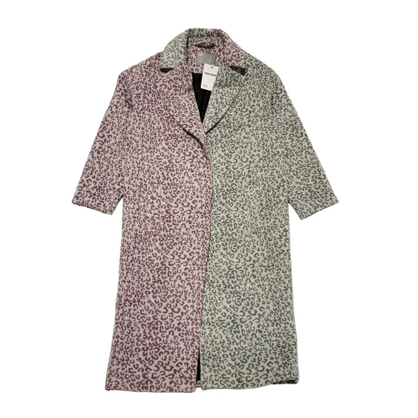 Asos Grey Pink Animal Print Faux Fur Coat Uk Women's Size 2 Bnwt CC252