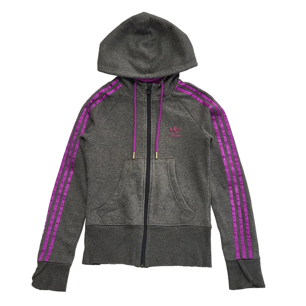 Adidas Grey Purple Zip Drawstring Sweatshirt Hoodie UK Women's S 8 K28
