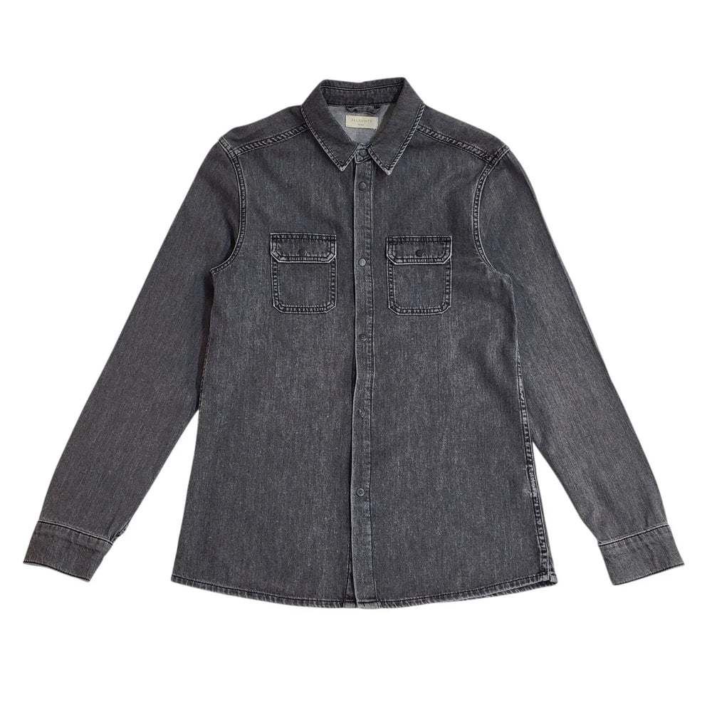 Allsaints Y2k Grey Pearl Snap Long Sleeve Cowboy Denim Shirt Men's UK Size S