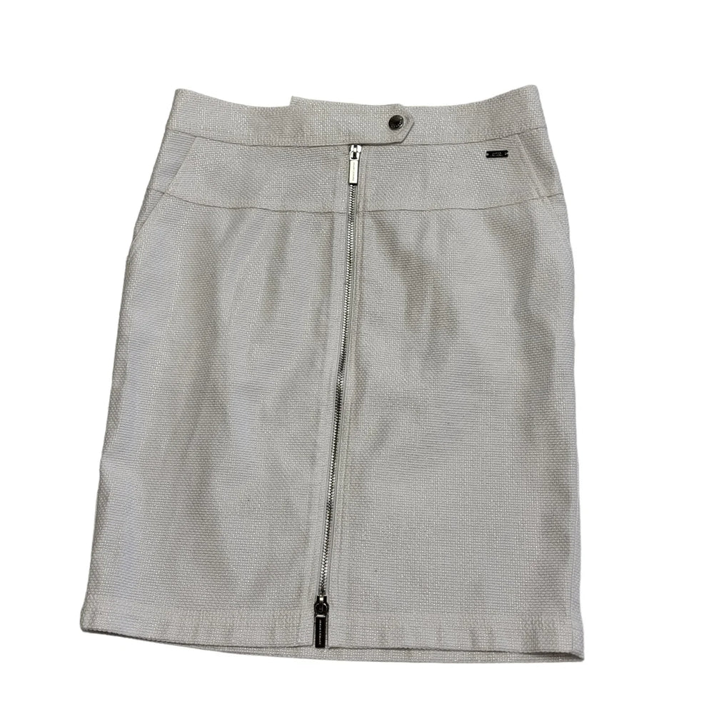 Armani Exchange White Sparkly Full Front Zip Skirt Uk Women's Size 10 L562