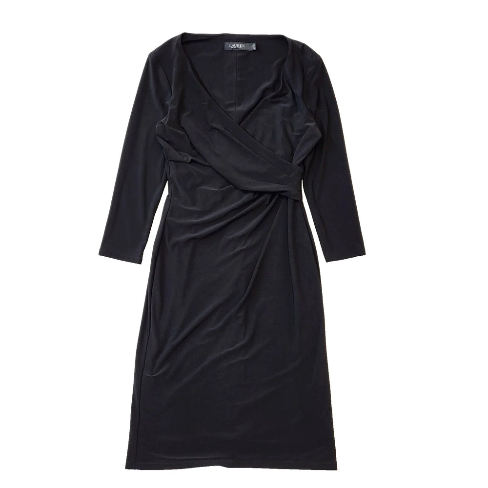 Ralph Lauren Black 3/4 Sleeve V-Neck Dress Uk Women's uk 8 (usa 4) G607