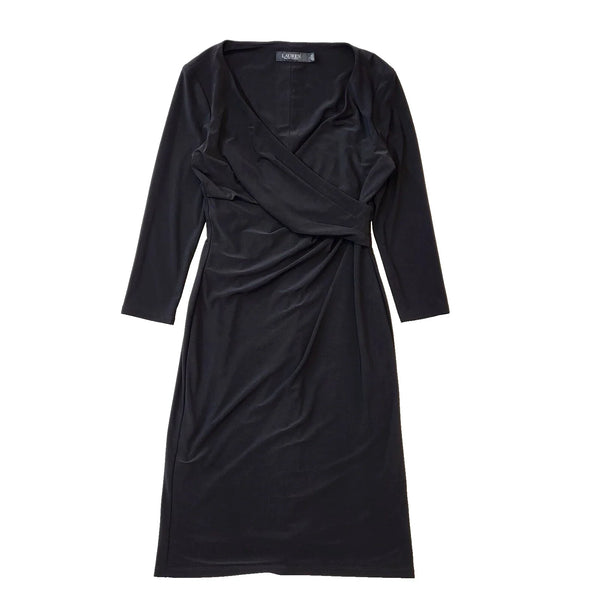 Ralph Lauren Black 3/4 Sleeve V-Neck Dress Uk Women's uk 8 (usa 4) G607
