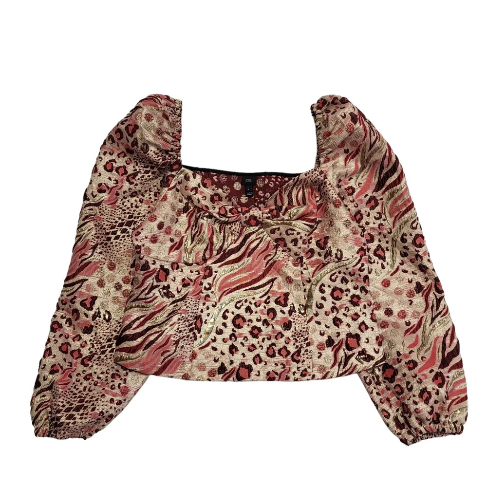 River Island Top Pink & Gold Long Puff Sleeve BNWT Womens UK Size 16 BB37