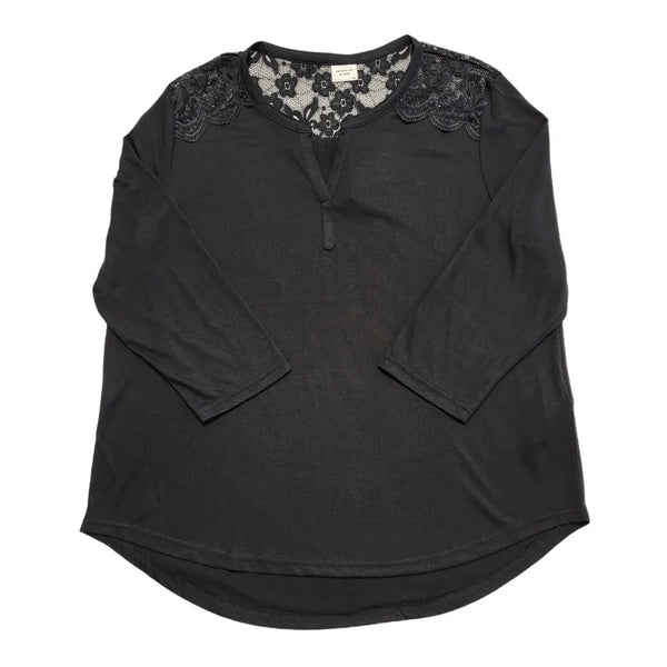 Jaqueline de Yong Black Lace Insert Top Uk Women's Size XL Bnwt L685