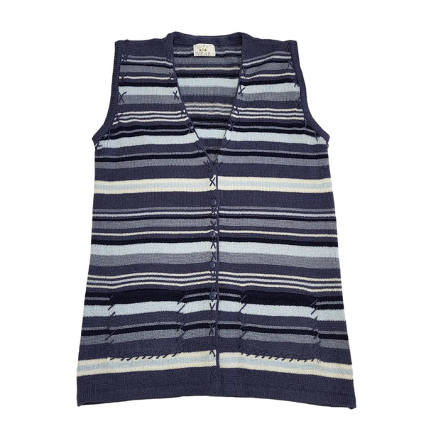 Soft Wear 90s Vintage Blue & Purple Striped Knitted Waistcoat Women's Size 3XL