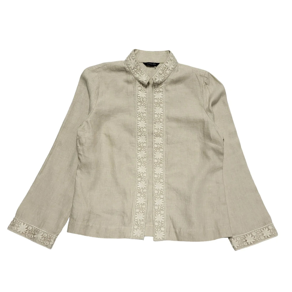 Lands' End Cream Open Front Linen Jacket Uk Women's Size 14 CC257