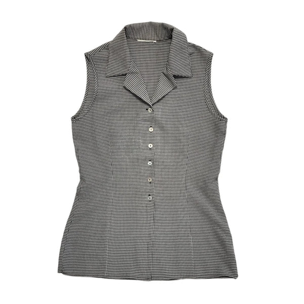 Vintage 90's Black & White Checked Sleeveless Shirt Womens UK Size S