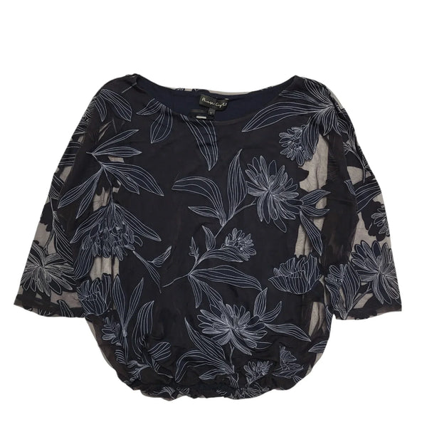Phase Eight Reine Burnout Top Floral Navy Blue BNWT Womens UK Size 8 BB44