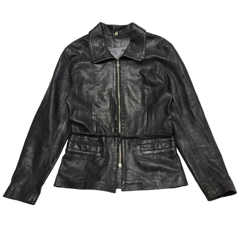 Gaffa & Co 90s Vintage Zip Up Black Leather Jacket Uk Women's Size Medium