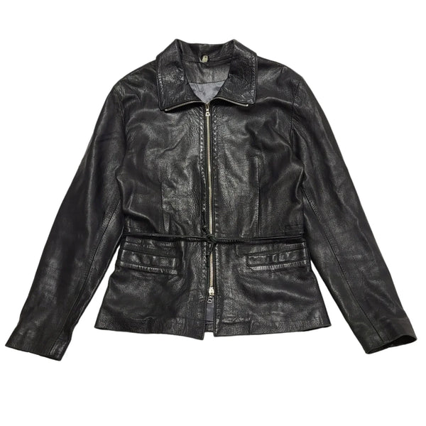 Gaffa & Co 90s Vintage Zip Up Black Leather Jacket Uk Women's Size Medium