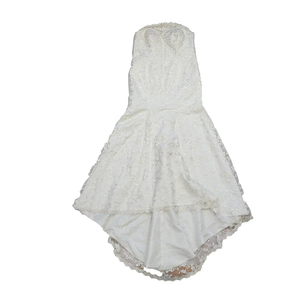 Hebeos White Lace Embroidered Train Wedding Dress Women's UK 2XL H872