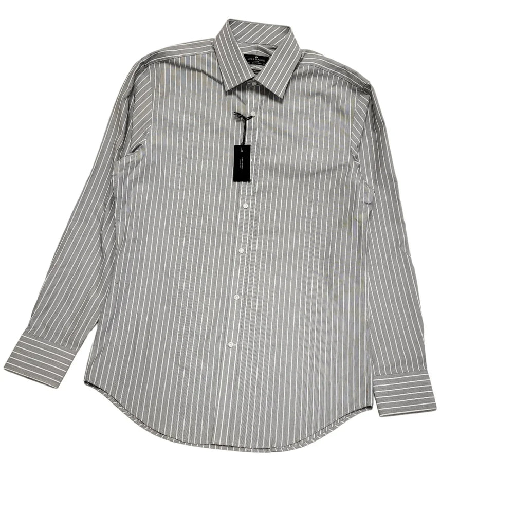 Jeff Banks White Grey Tailored Fit Long Sleeve Shirt Uk Men's Size L Bnwt CC555