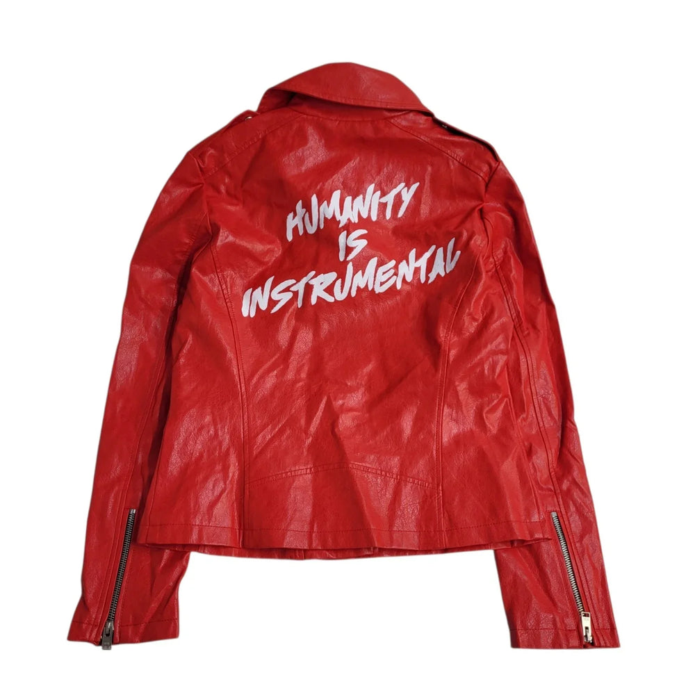 Hard Rock Jacket Faux Leather Y2k Red Zipped Uk Women's Size S