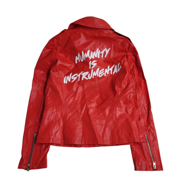 Hard Rock Jacket Faux Leather Y2k Red Zipped Uk Women's Size S
