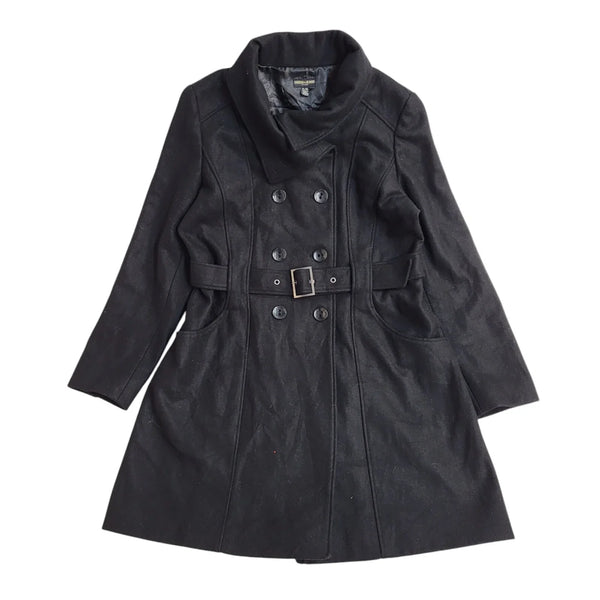 Guess Jeans Black Button Front Belted Coat 90s UK Women's Size XL