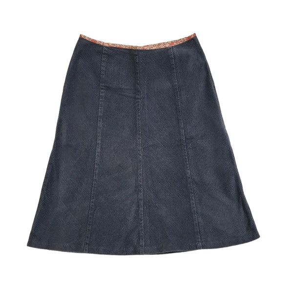 East Vintage 90's Blue Corduroy A-Line Midi Skirt Womens UK 10 W28