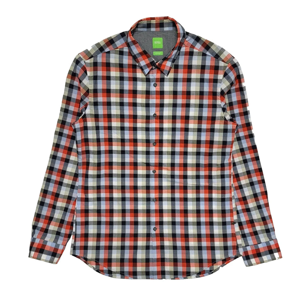 Boss Red Black White Checked Long Sleeve Modern Fit Shirt Uk Men's L L255