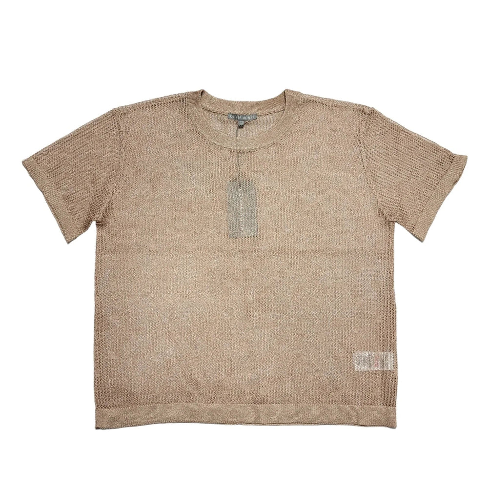Oliver Bonas Gold Metallic Mesh Knitted Top Uk Women's 12 Bnwt BB952