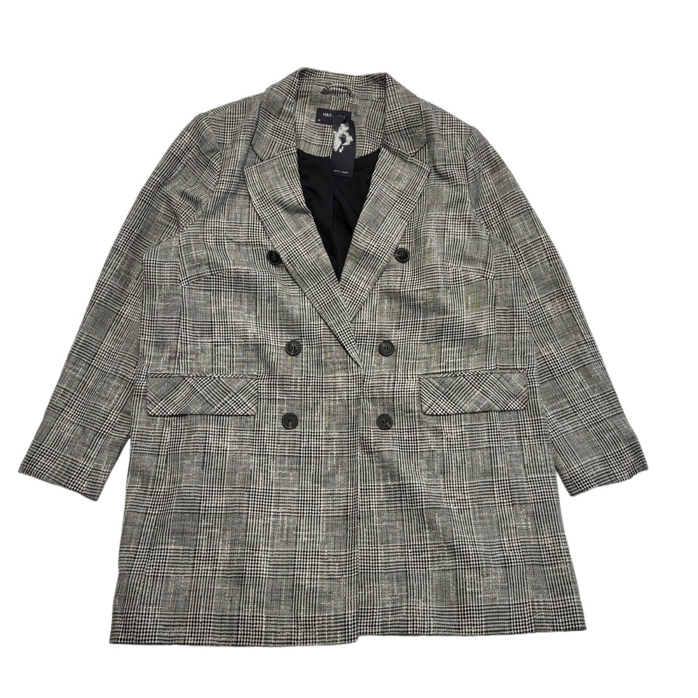 M&S White Black Double Breasted Collared Coat Uk Women's 20 Bnwt K492