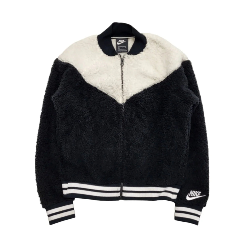 Nike Sports Jacket Black & White Fluffy Collared Women's UK Small G400