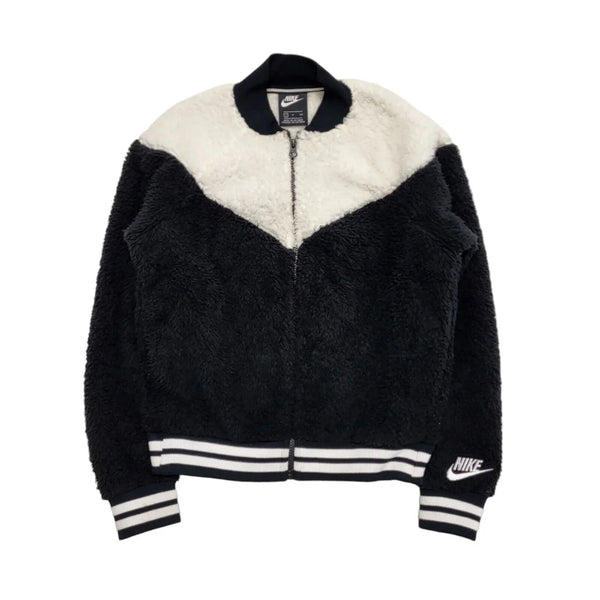 Nike Sports Jacket Black & White Fluffy Collared Women's UK Small G400