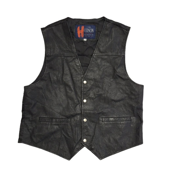 The Hudson Leather Co 80's Black Leather Waistcoat Mens Size XL