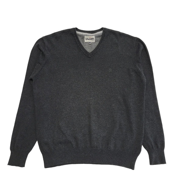 Wrangler Vintage 90's Grey Wool Blend V-Neck Jumper Men's Size Large