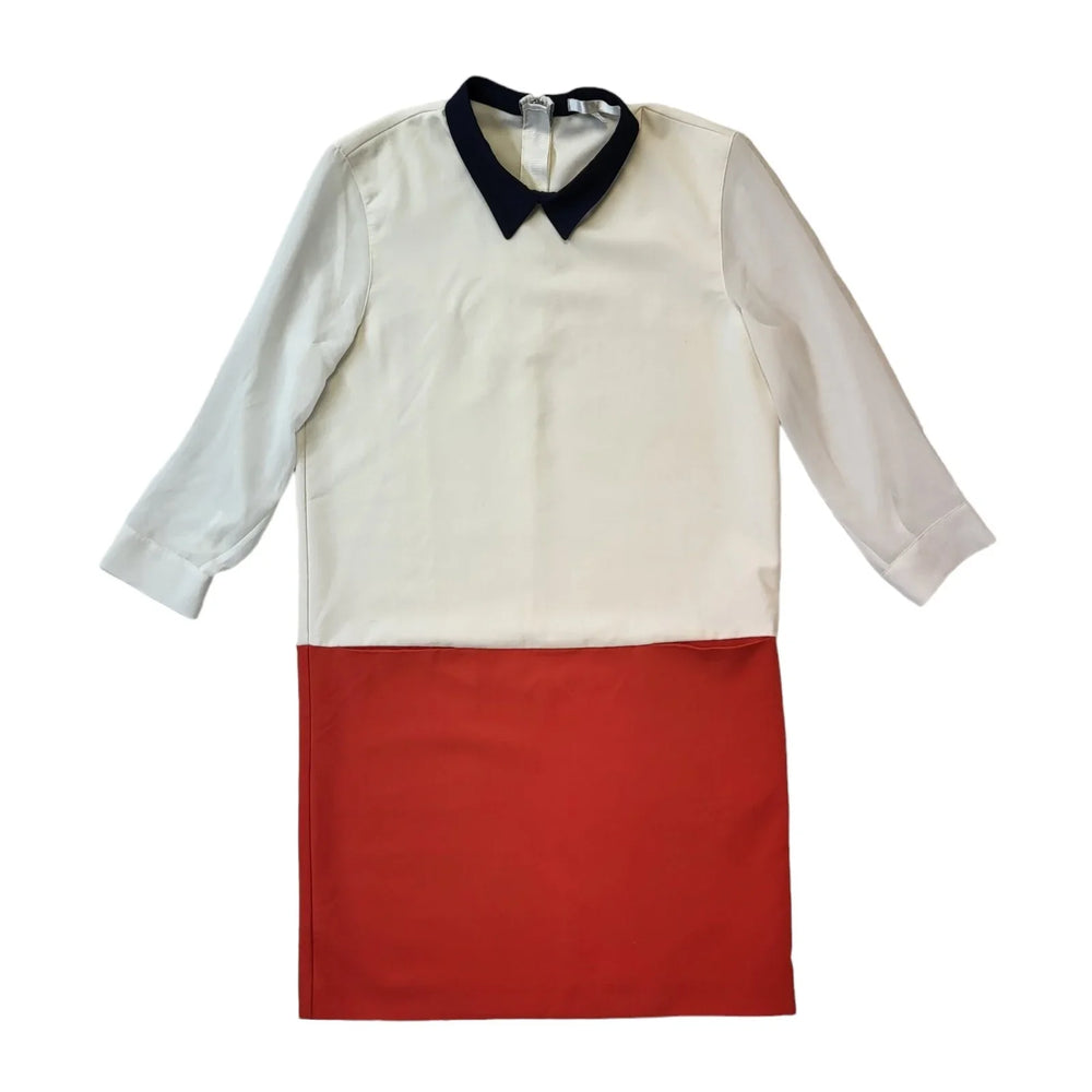 5Cm White Red 3/4 Sleeve Shift Dress Uk Women's Size 10 L687
