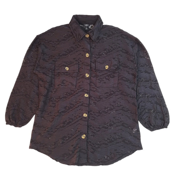 River Island Black Marooned Long Sleeve Shirt Uk Women's Size M Bnwt EE200