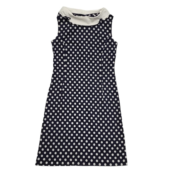 Vintage 80s Blue & White Polka Dot Sleeveless Bodycon Dress Uk Women's Size 12