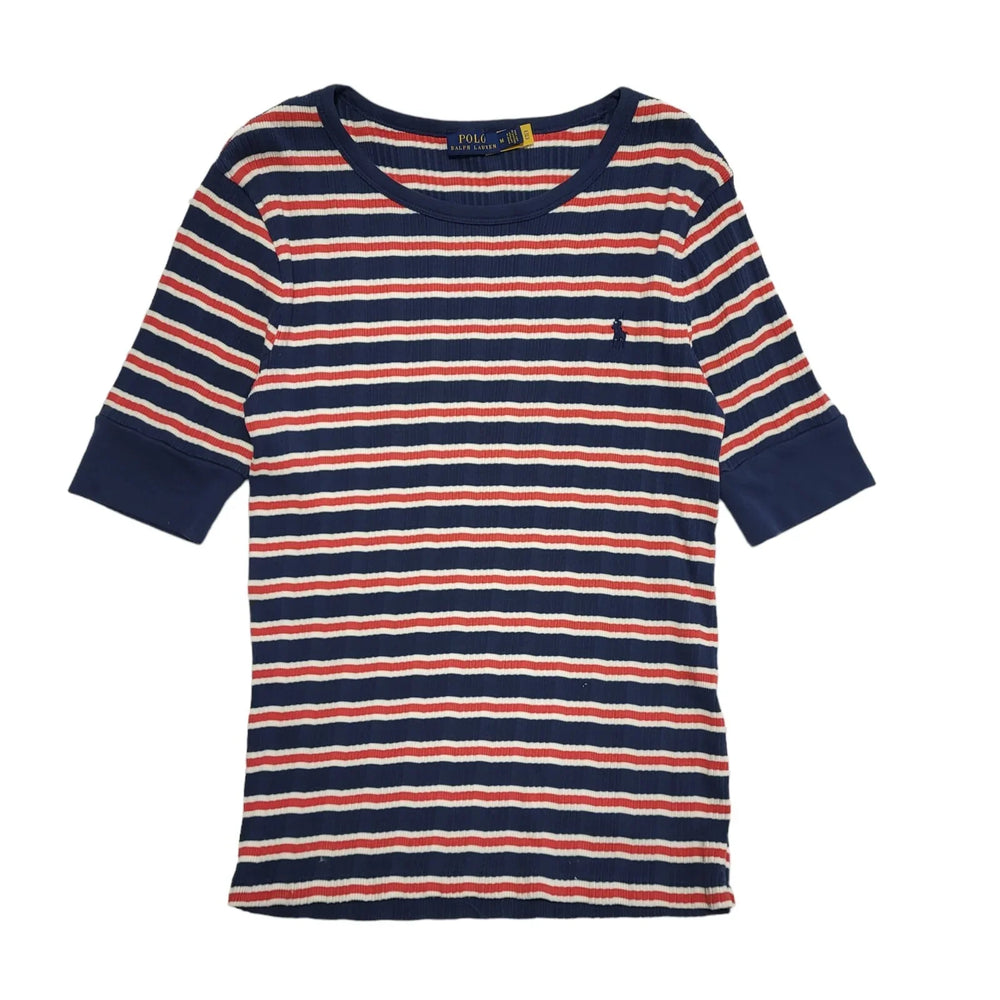 Polo Ralph Lauren Red Blue Short Sleeve T-Shirt Uk Women's Size M DD297