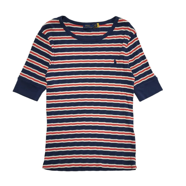 Polo Ralph Lauren Red Blue Short Sleeve T-Shirt Uk Women's Size M DD297