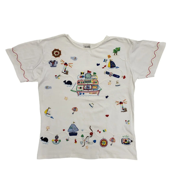 Cuse Berry Sailing Theme Vintage White T-Shirt Womens UK M