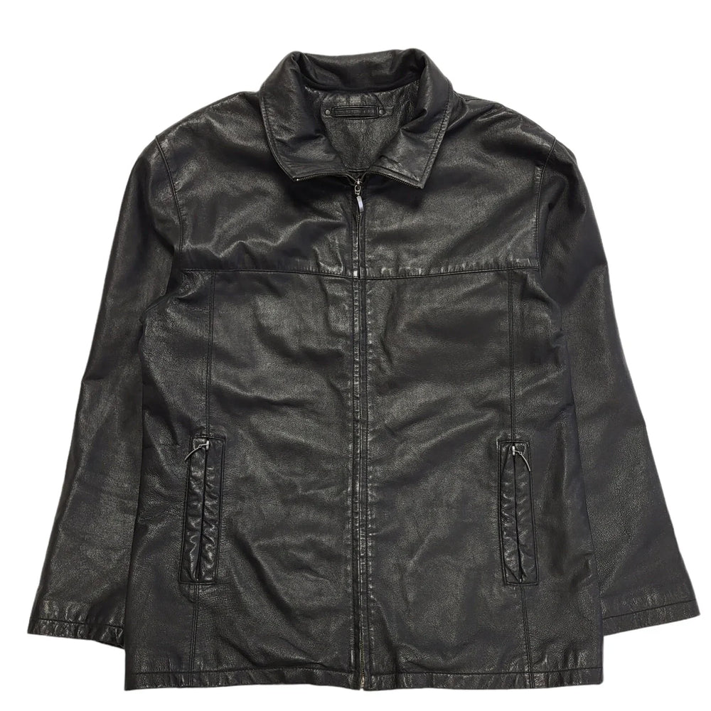 Canda 90s Vintage Black Zipped Leather Jacket Uk Men's Size XL