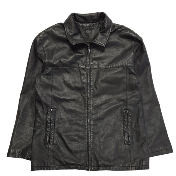 Canda 90s Vintage Black Zipped Leather Jacket Uk Men's Size XL