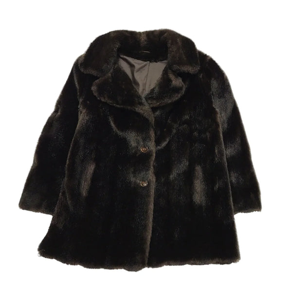 Astraka 80s Vintage Brown Faux Fur Button Coat Women's Size 18