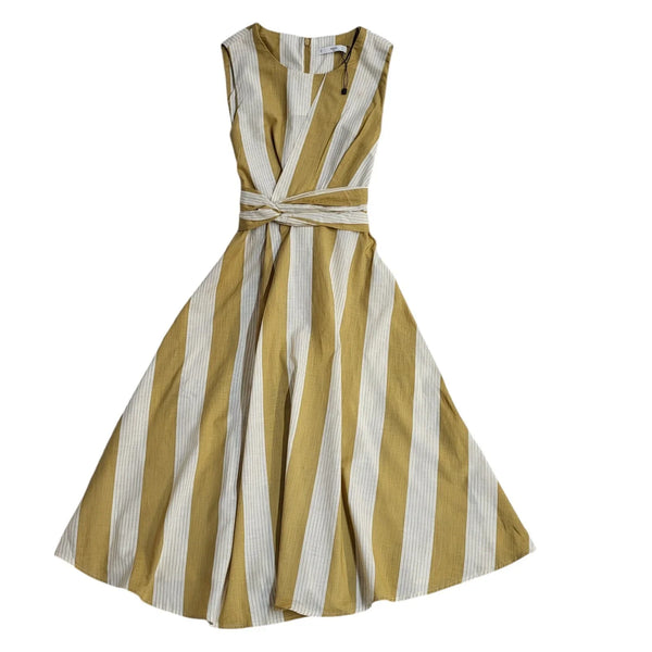MNG Beige Striped Sleeveless Belted Dress UK Women's Size XS Bnwt FF21