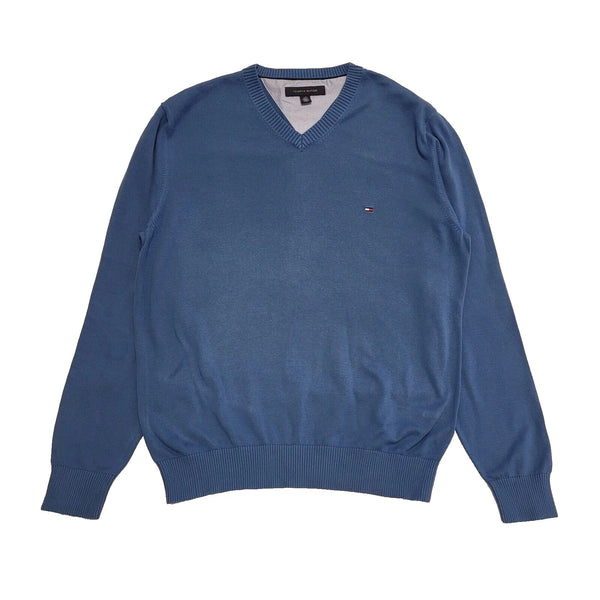 Tommy Hilfiger Blue Long Sleeve Knit V-Neck Jumper UK Men's Large K115