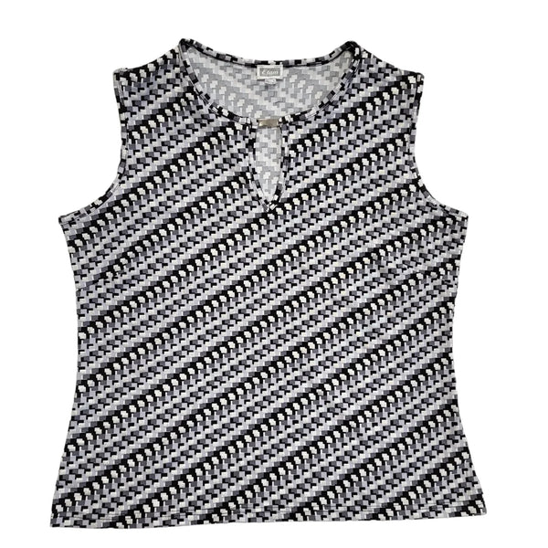 Team Vintage 90's Black & Silver Geometric Sleeveless Tank Top Womens Size 18